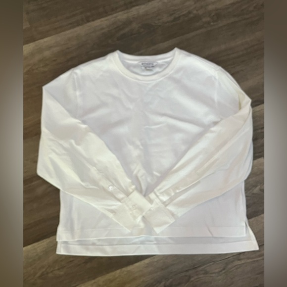 Athleta white mixed media long sleeve pullover Top Perforated Underarms Size M - Picture 6 of 11